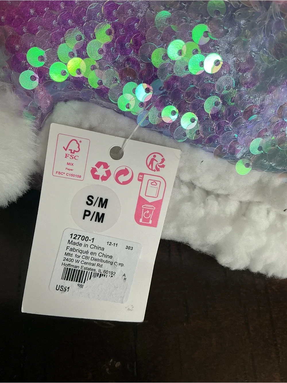 NWT Claire’s Pink & Blue Sequined Sherpa Lined Slippers Size S/  M